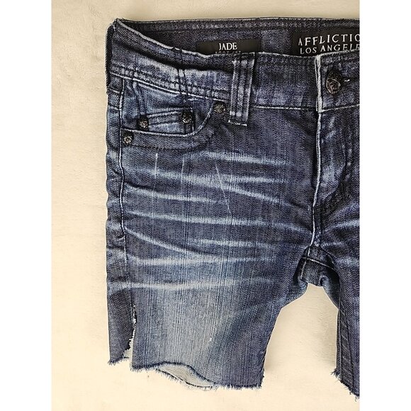 Womens Affliction Jade Cut-Off Shorts Sz 31 Studs & Leather Embroidered - Picture 2 of 14